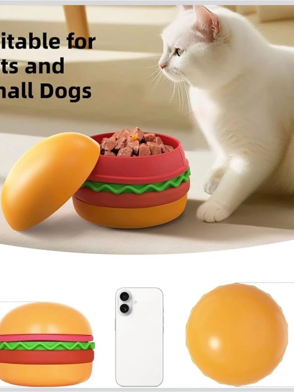 Interactive Hamburger Slow Feeder Dog Bowl - Orange, Red & Green
